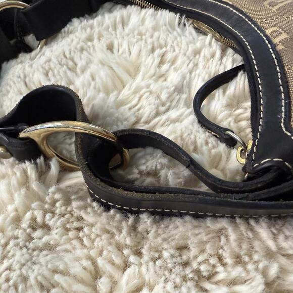 Dooney & Bourke Brown Monogram Canvas Shoulder Bag with Black Leather Trim - Picture 3 of 7